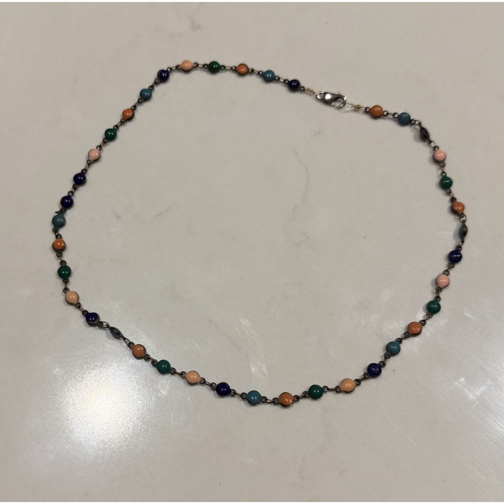 Beaded Necklace Womens 16in Multicolor Good Boho Dainty Link Chain